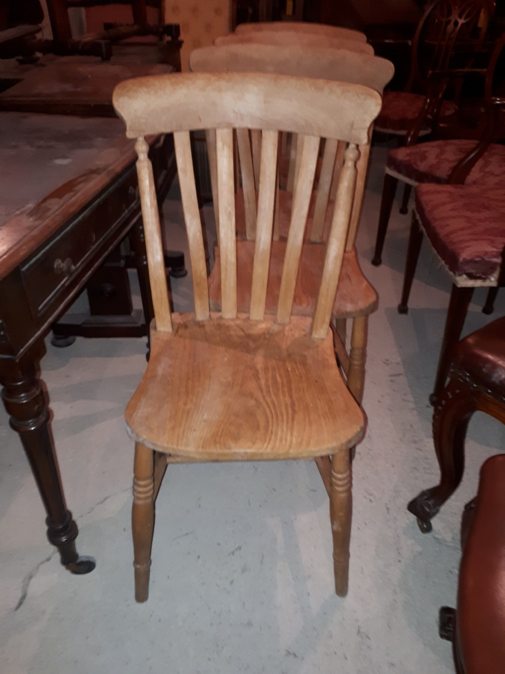 Set of 4 late 19th century windsor kitchen dining chairs. View II
