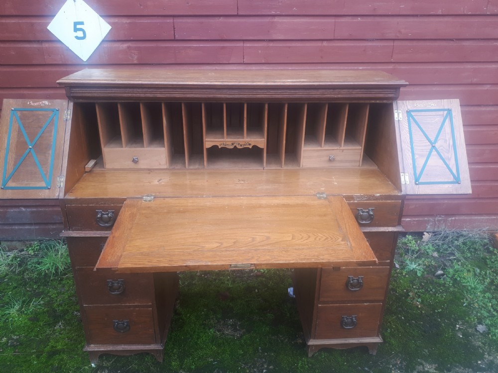 Edwardian  oak writing desk.  View II