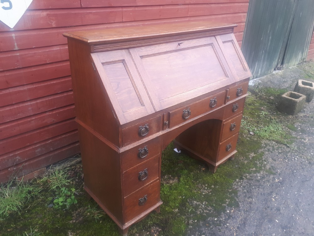 Edwardian  oak writing desk.  View IV