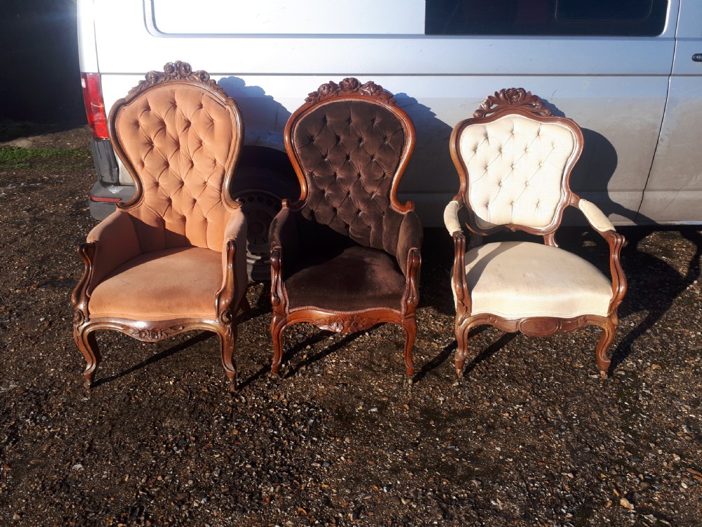 2 late 19th century mahogany frame armchairs .£145 each.