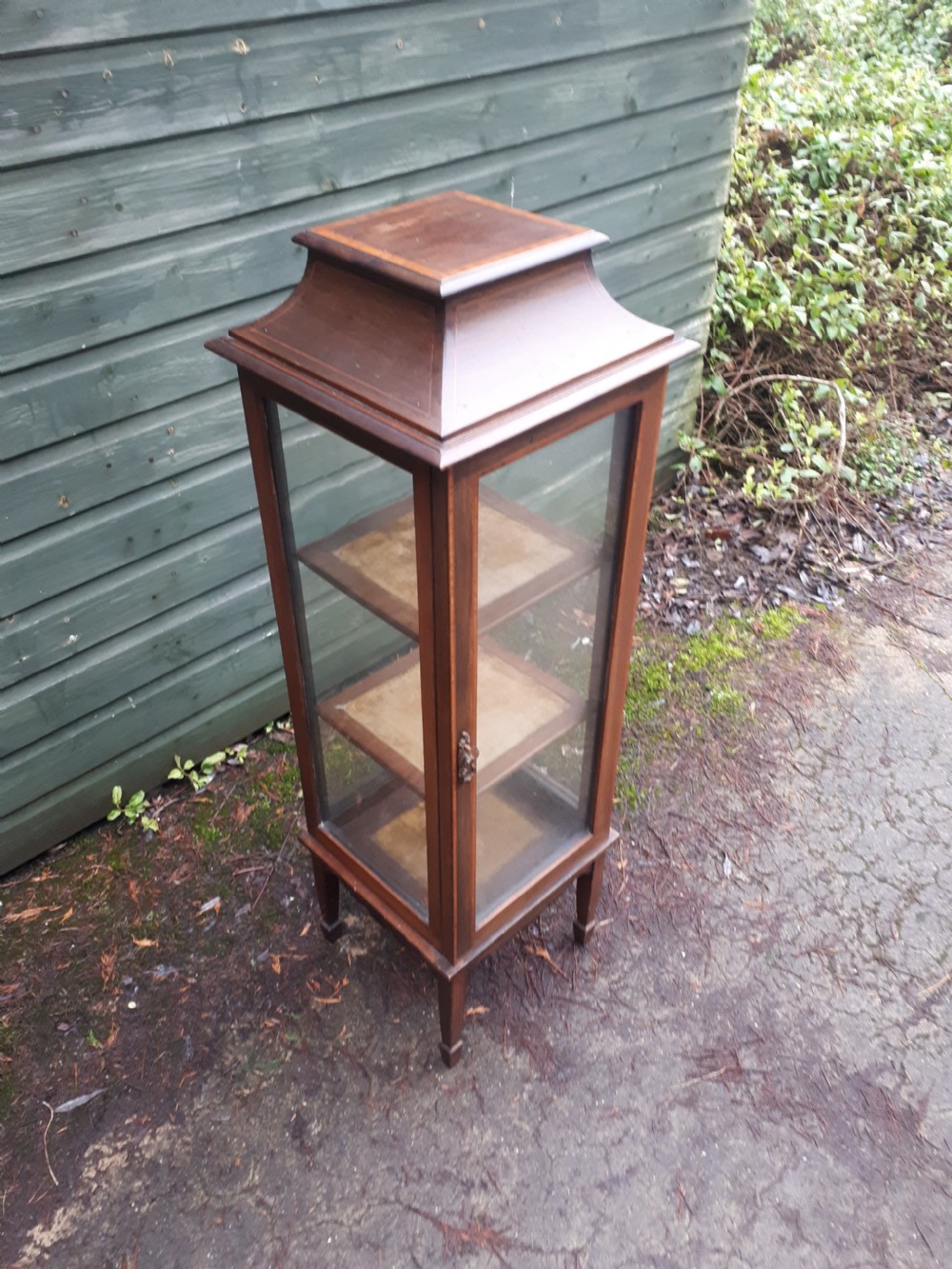 Edwardian inlaid mahogany mahogany pedestal display cabinet  View II