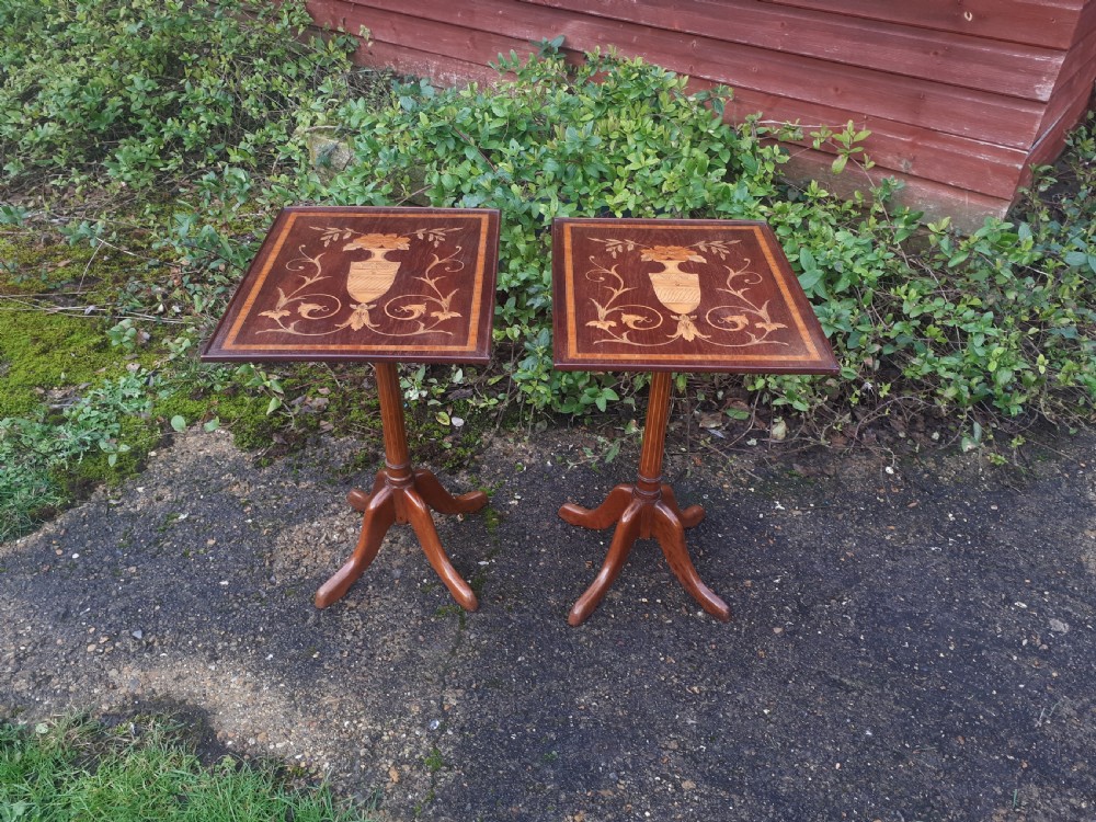 Pair of Edwardian inlaid mahogany mahogany occasional tables  View II
