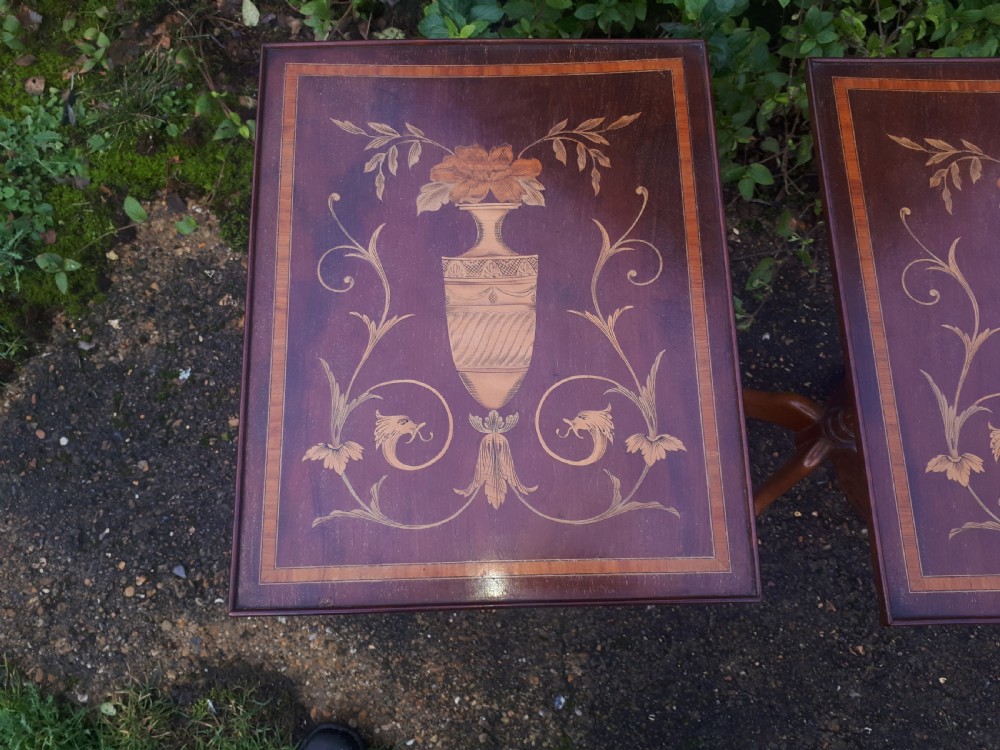Pair of Edwardian inlaid mahogany mahogany occasional tables  View IV