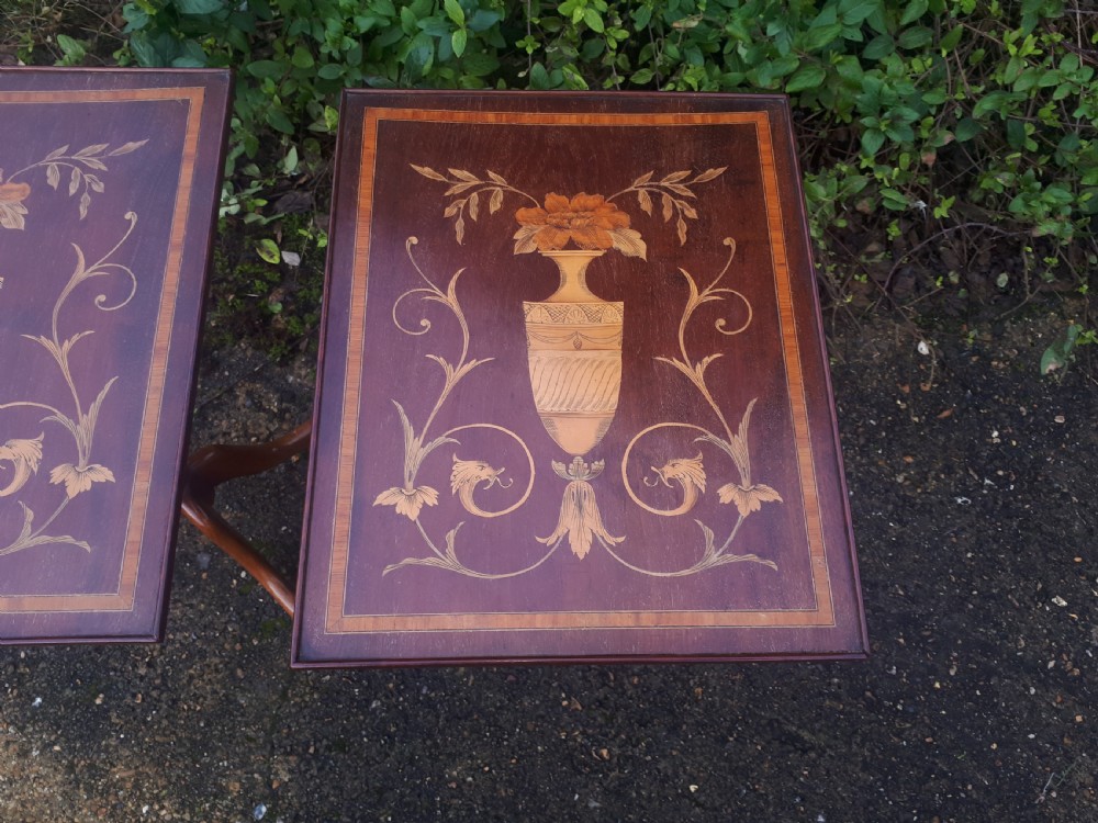 Pair of Edwardian inlaid mahogany mahogany occasional tables  View V