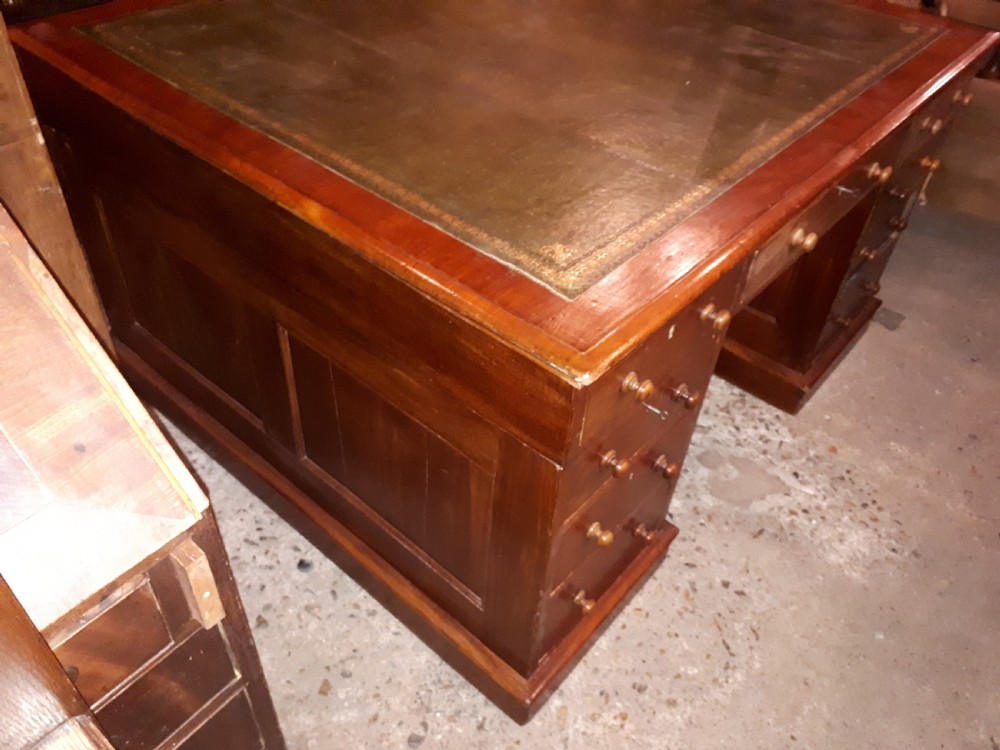 Late Victorian mahogany pedestal partners desk.  View II