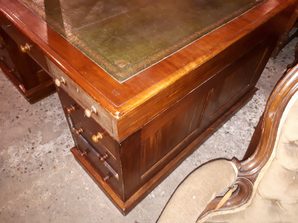 Late Victorian mahogany pedestal partners desk.  View III