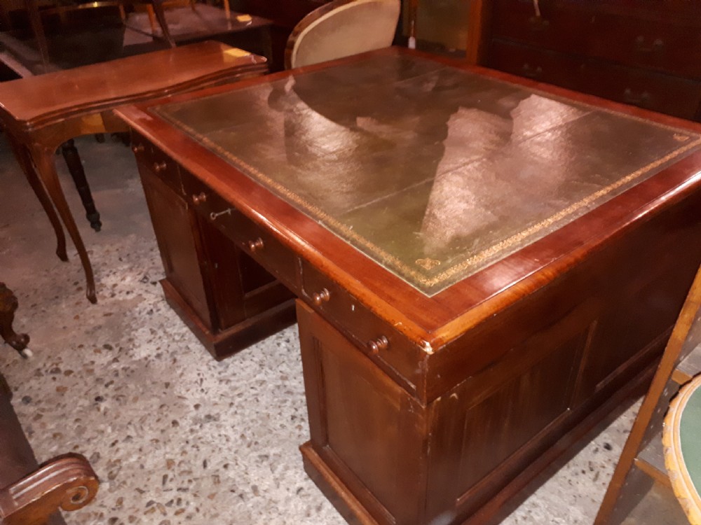 Late Victorian mahogany pedestal partners desk.  View V