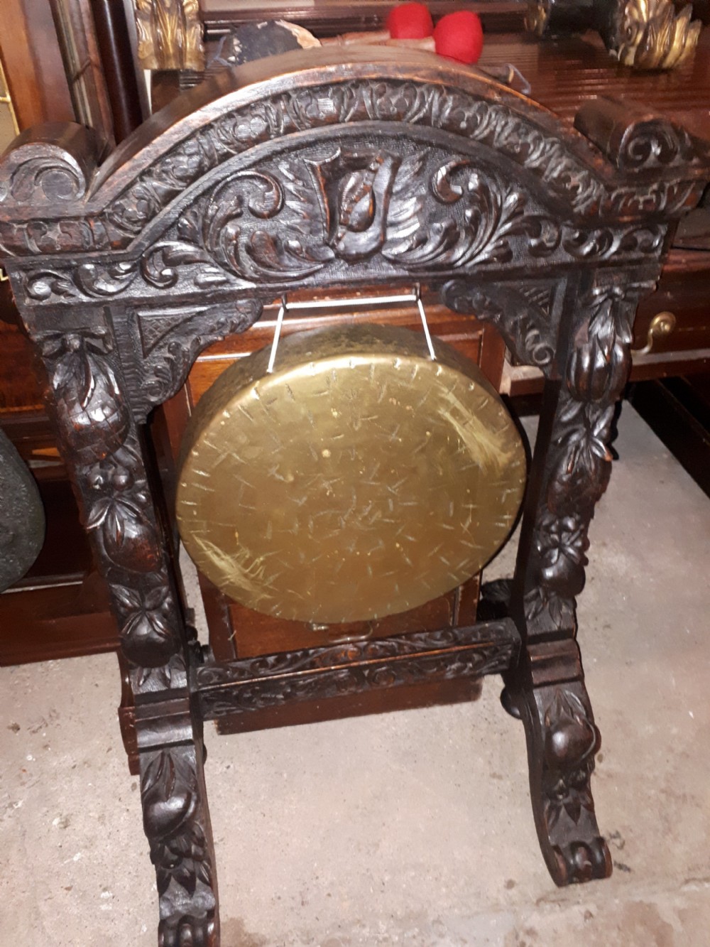 Victorian carved oak dinner gong.  View II