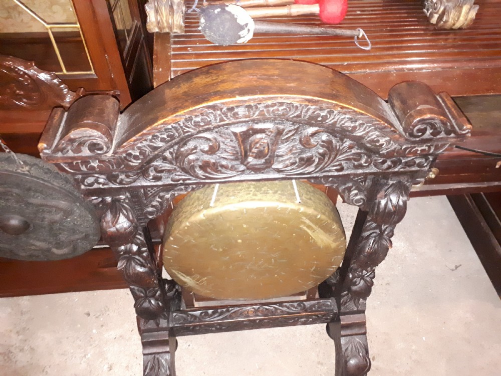 Victorian carved oak dinner gong.  View III