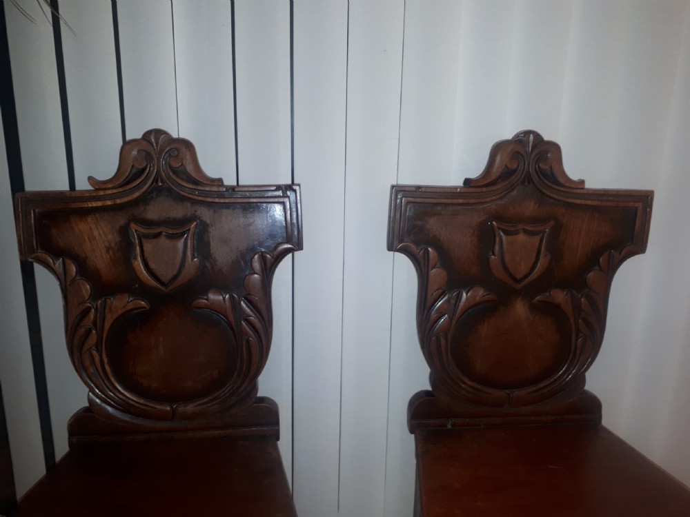 Pair of Recency mahogany hall chairs View III