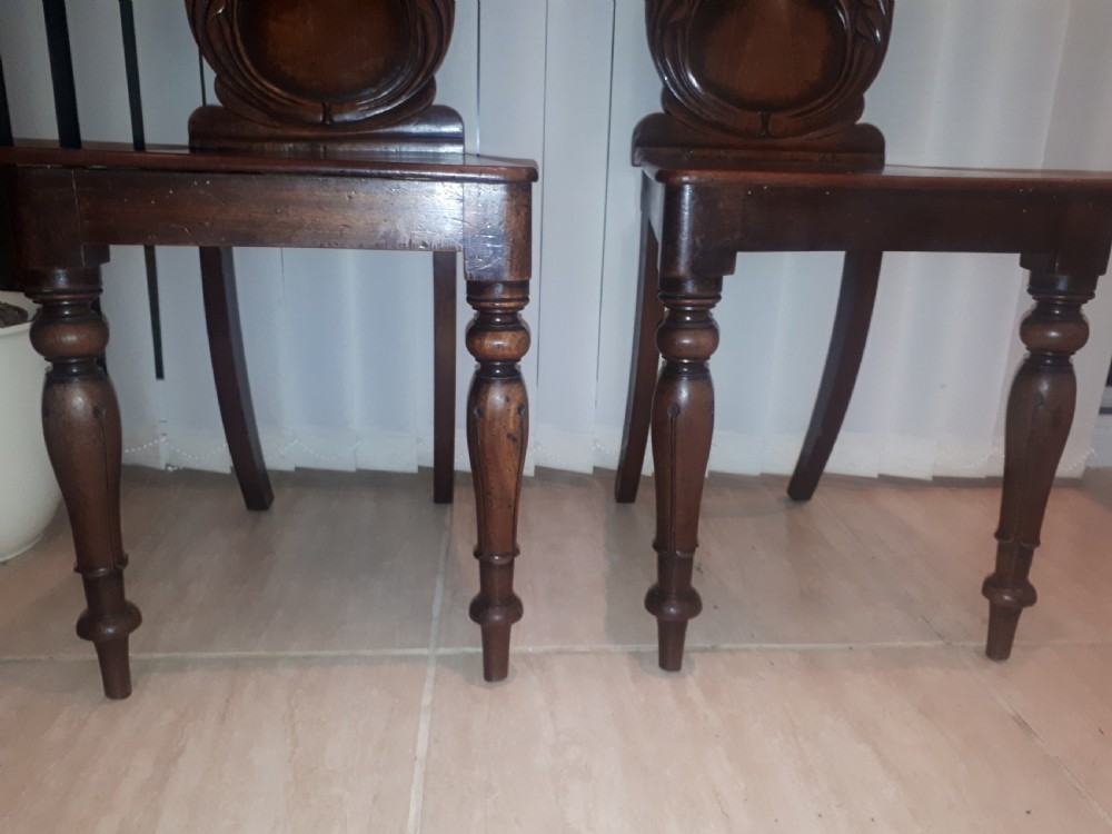 Pair of Recency mahogany hall chairs View IV