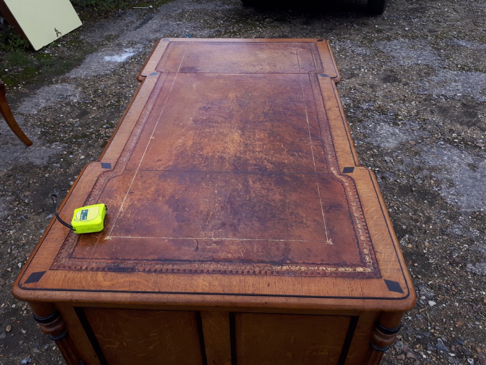Very good free standing oak pedestal desk View III