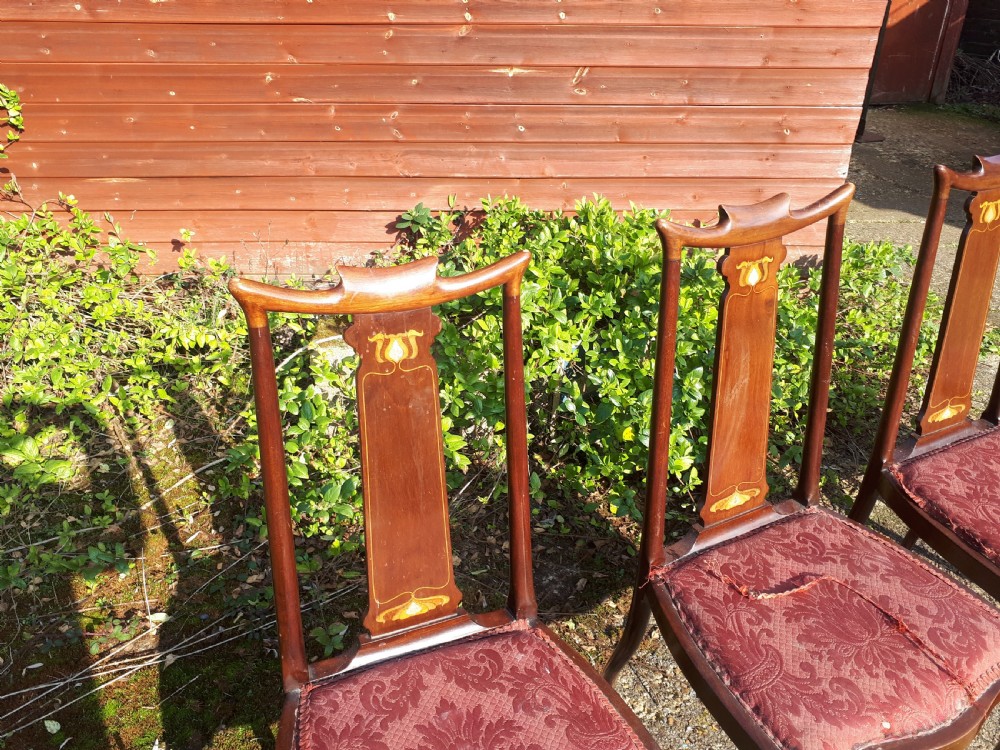 Set of 4 Art Nouveau inlaid mahogany chairs View III