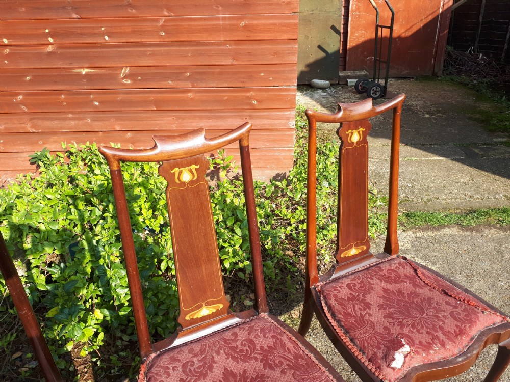 Set of 4 Art Nouveau inlaid mahogany chairs View V