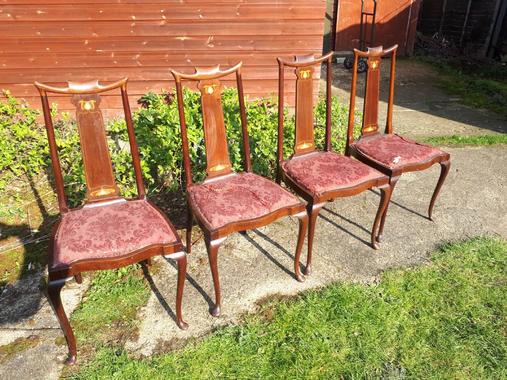 Set of 4 Art Nouveau inlaid mahogany chairs View VII