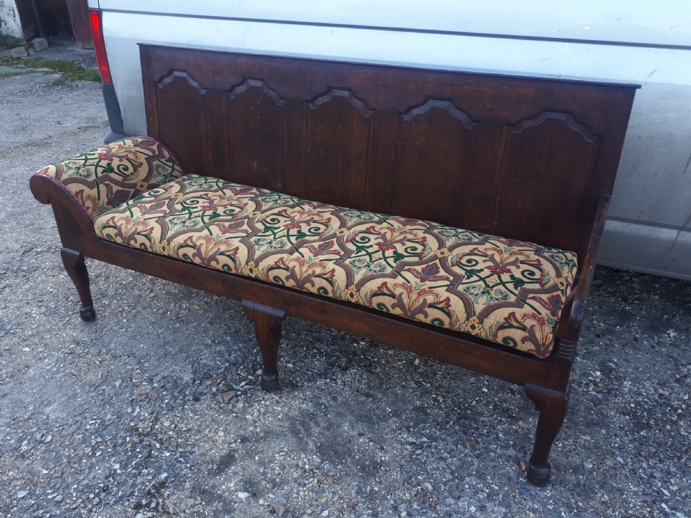 Late Georgian panelled oak night porters hall sleeping bench View III