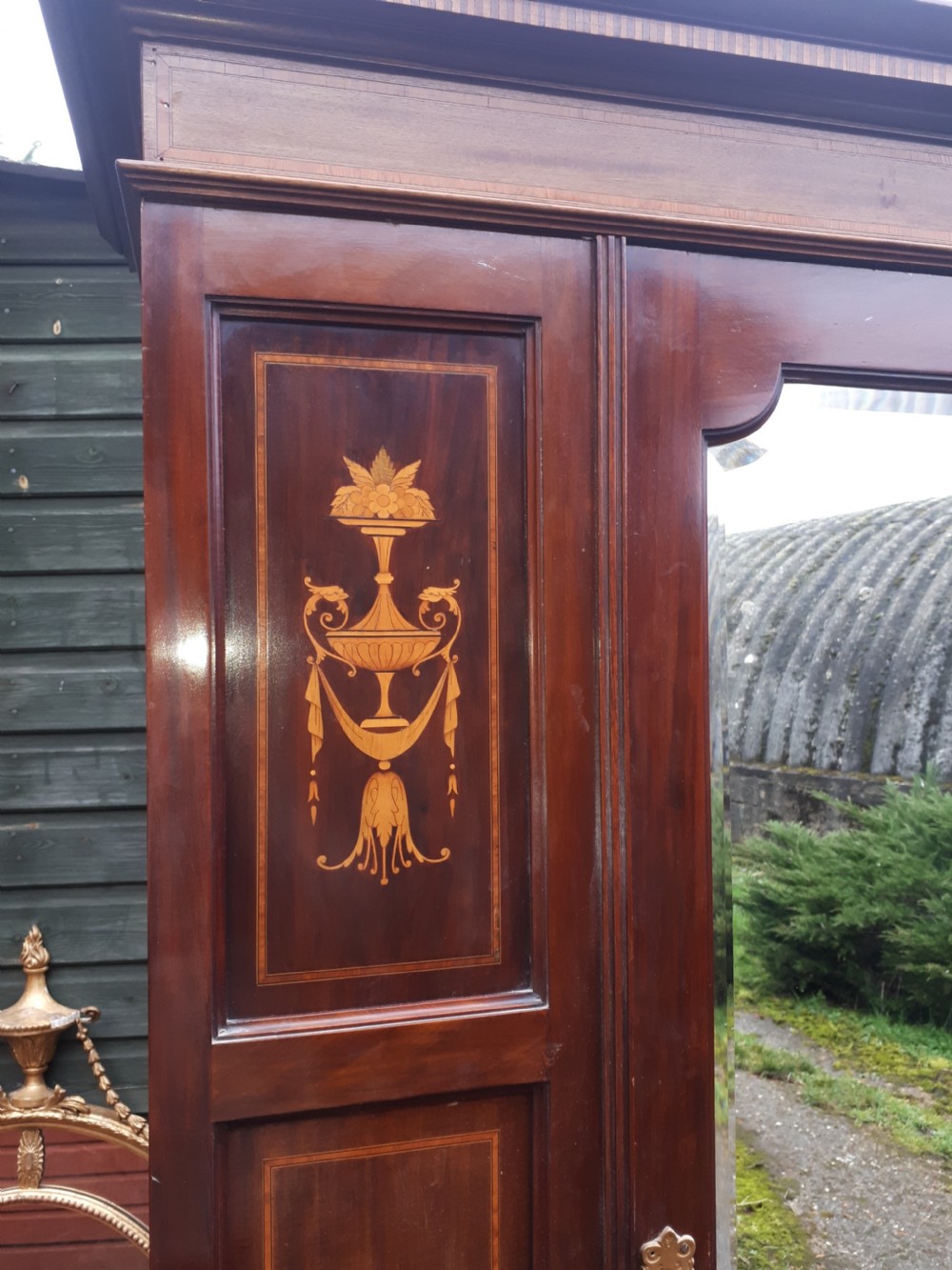 Edwardian inlaid mahogany hall wardrobe  View III