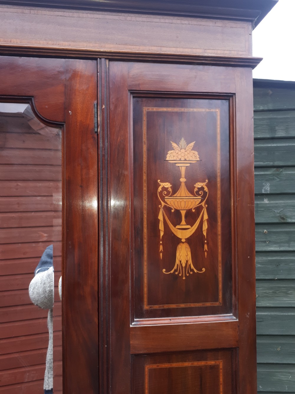 Edwardian inlaid mahogany hall wardrobe  View IV