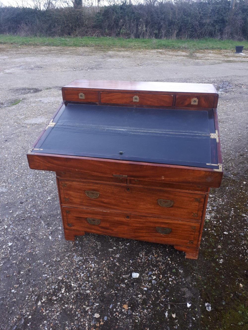 Brass inlaid Camphorwood 2 part campaign military writing chest View III