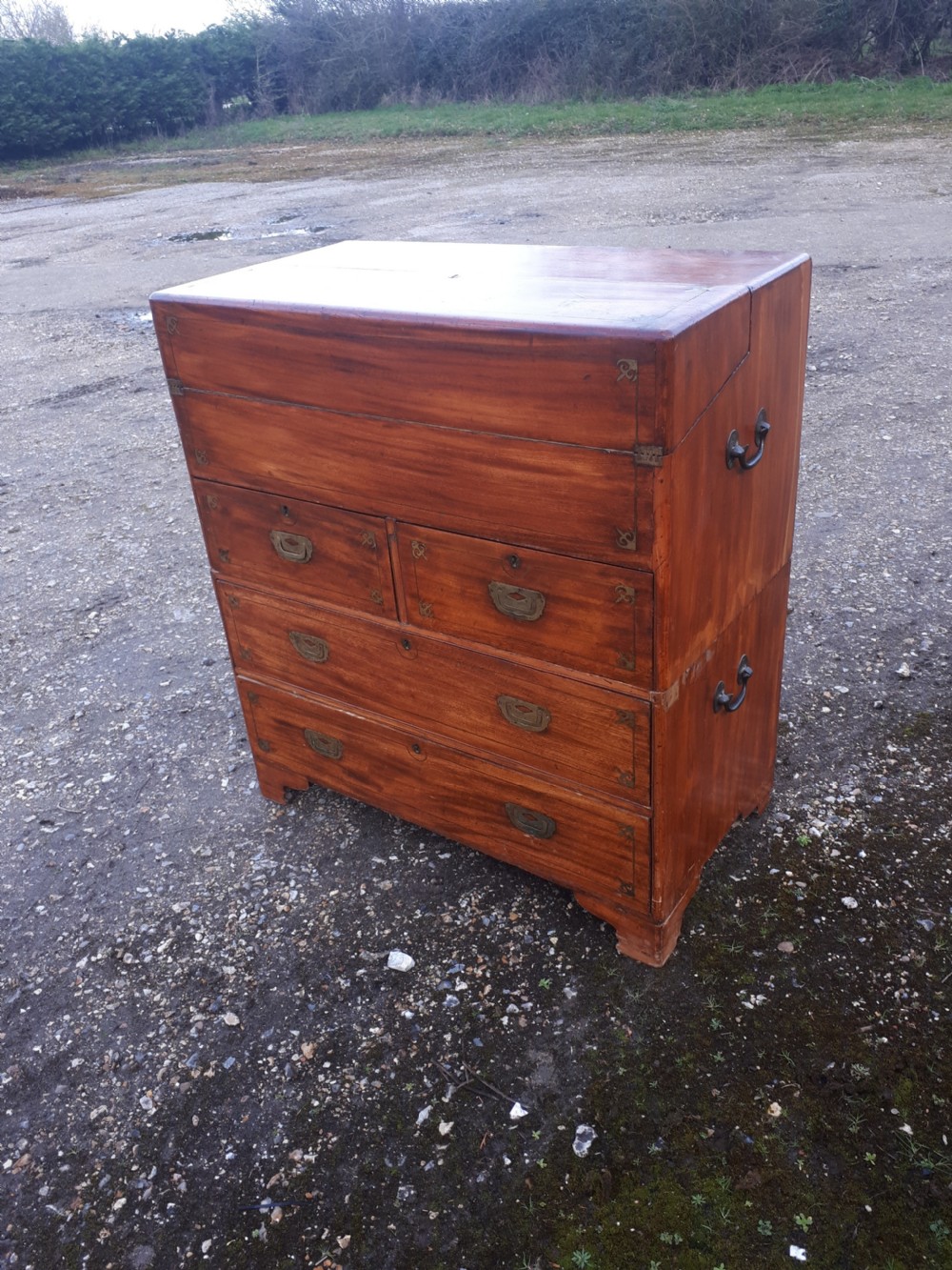 Brass inlaid Camphorwood 2 part campaign military writing chest View X