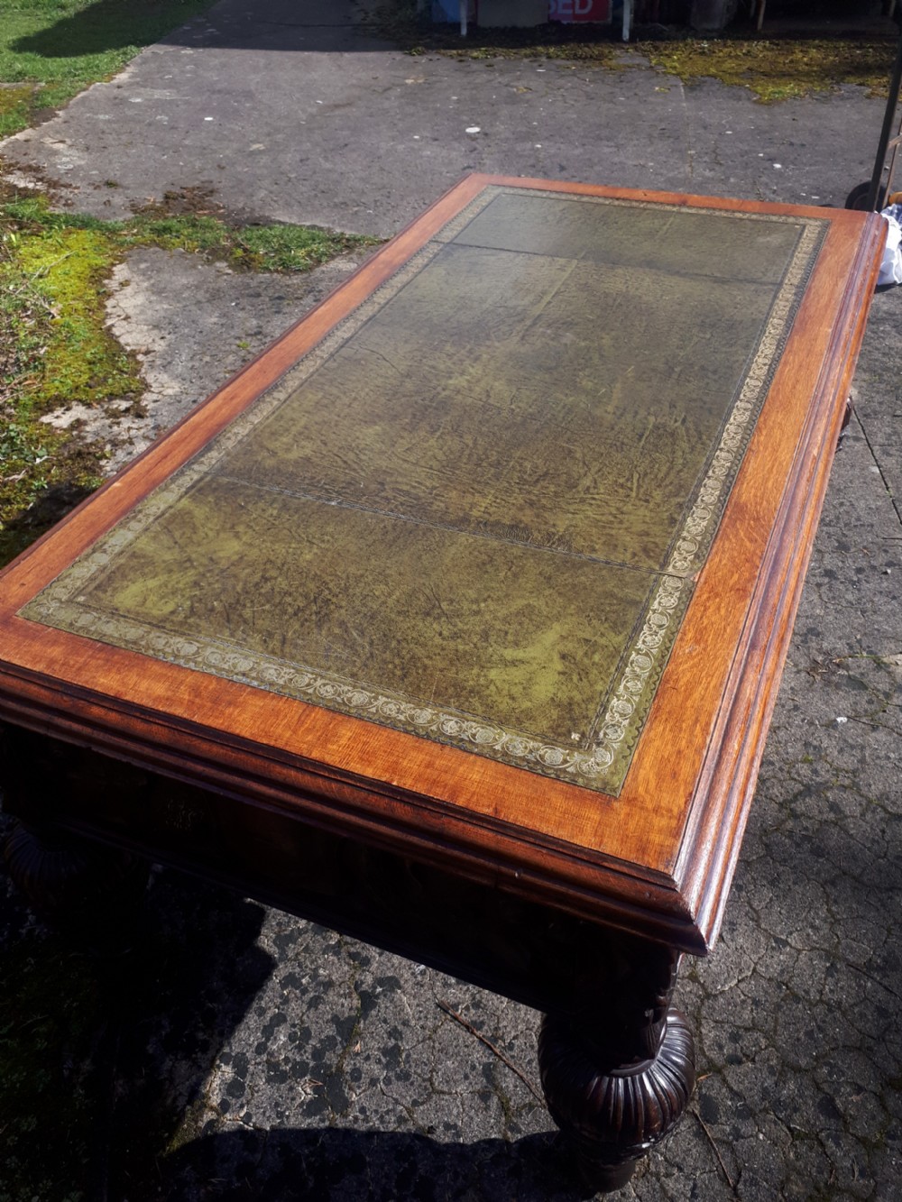 Large Victorian carved oak partners writing desk  View VII