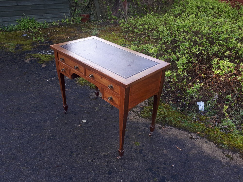 Edwardian inlaid mahogany writing table  View II