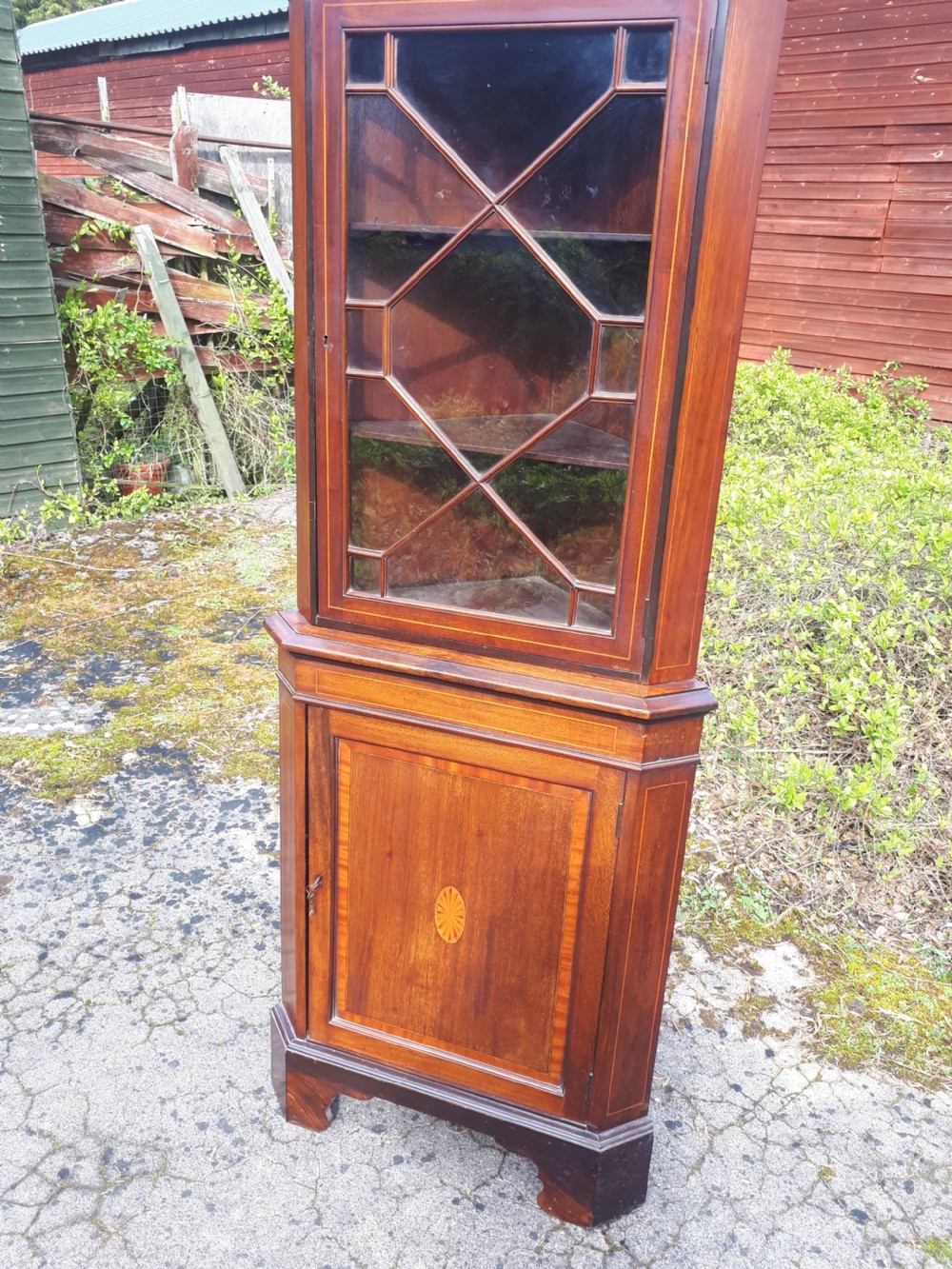 Edwardian inlaid mahogany corner display cabinet  View III