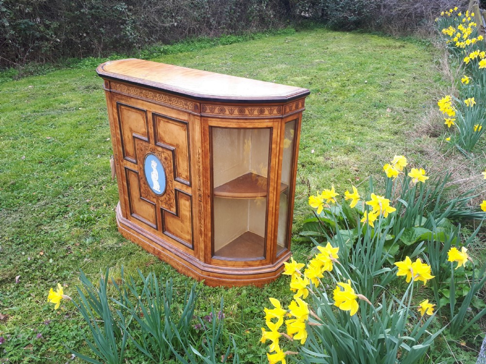 Neat and pretty 19th century side cabinet with makers label