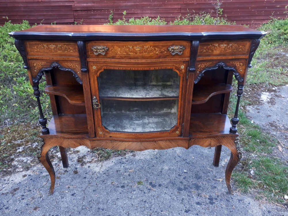 Pretty Late Victorian inlaid rosewood side cabinet  View II