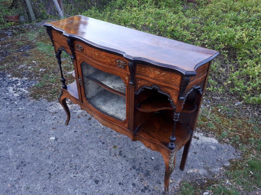 Pretty Late Victorian inlaid rosewood side cabinet  View V