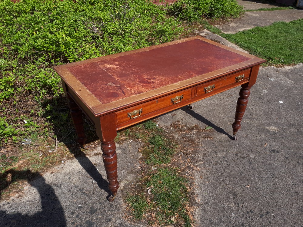 Large late Victorian mahogany writing table View II