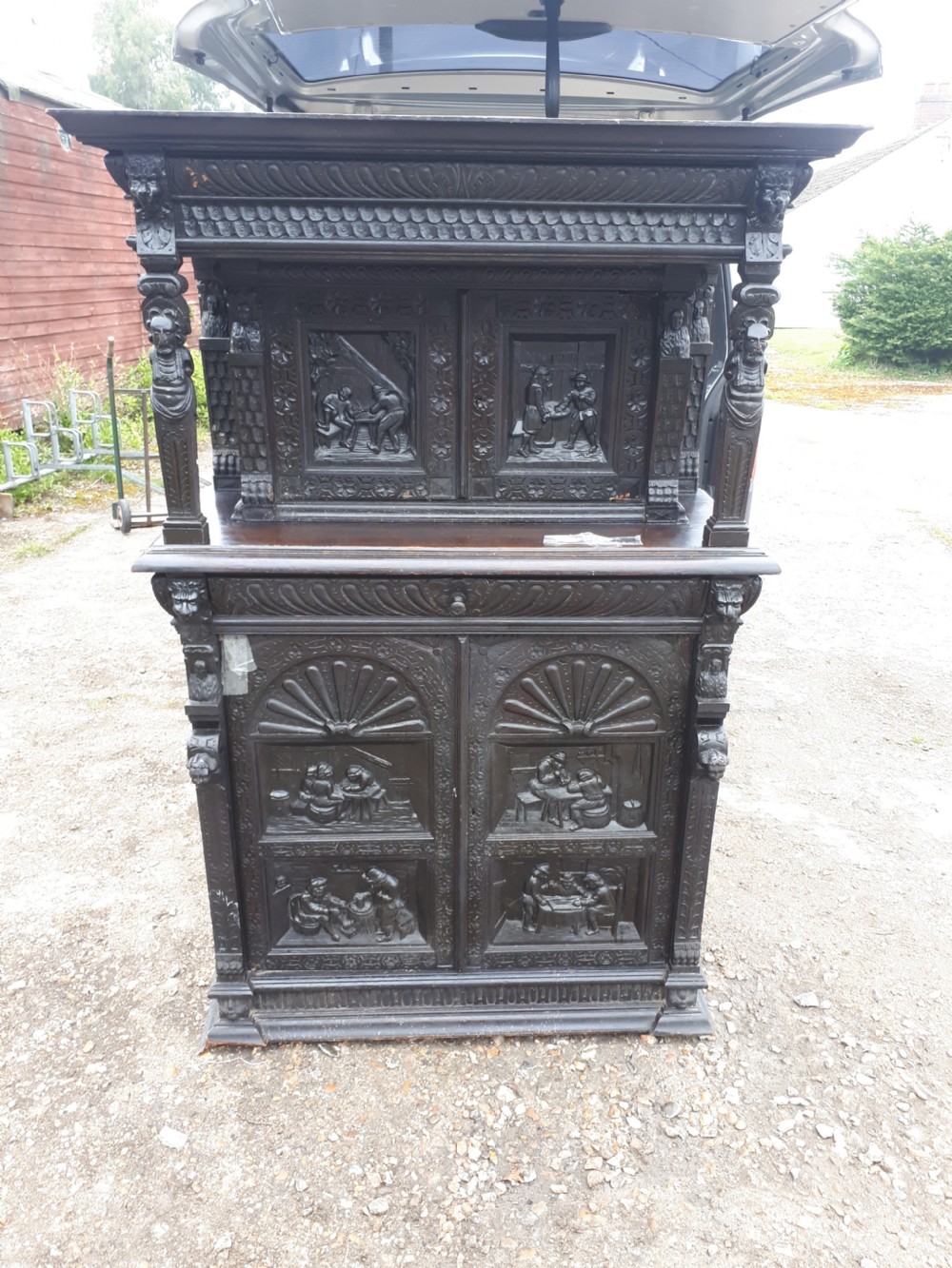 19th century 2 part carved oak cabinet