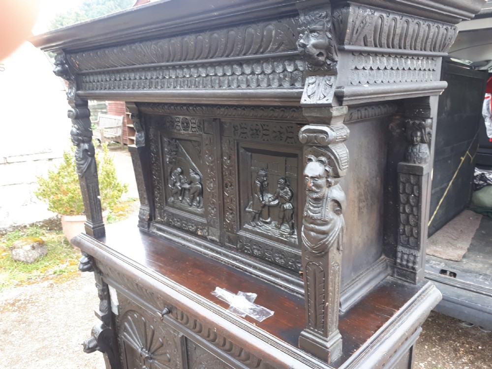 19th century 2 part carved oak cabinet View II