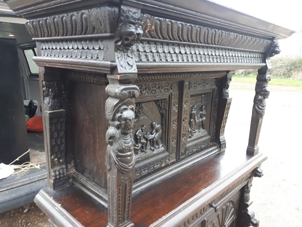 19th century 2 part carved oak cabinet View III