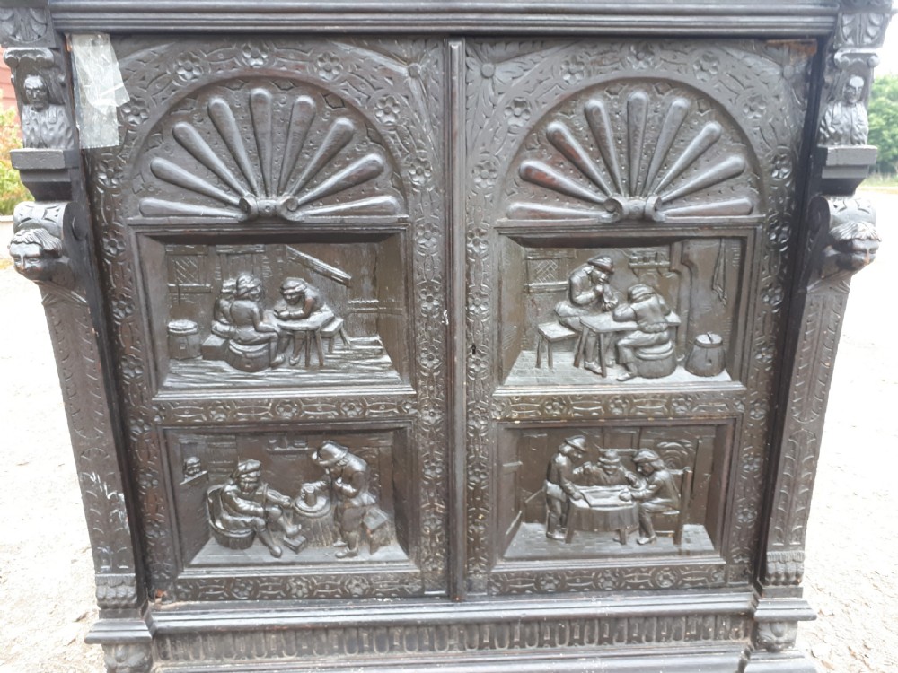 19th century 2 part carved oak cabinet View IV