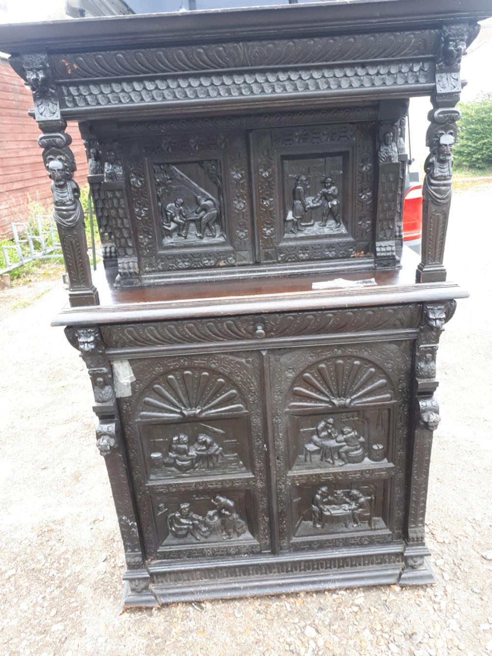 19th century 2 part carved oak cabinet View VI