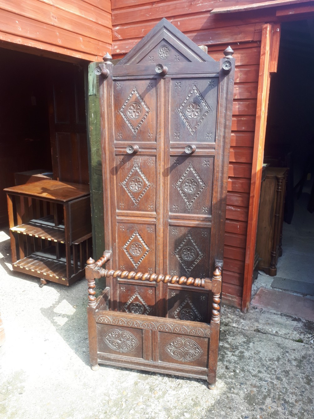 Neat Country house panelled oak hall stand View II