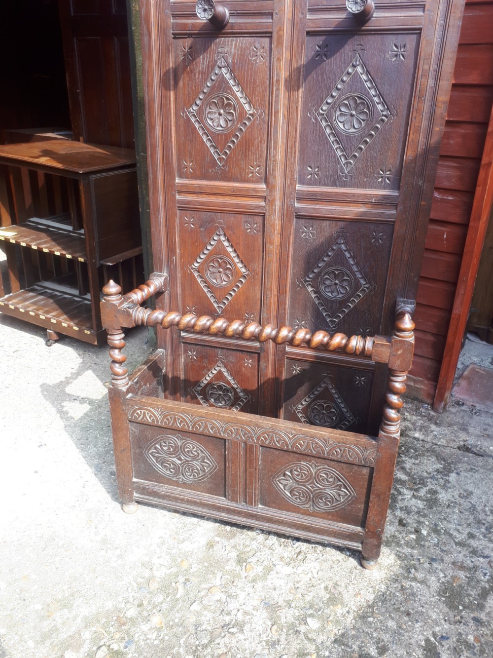 Neat Country house panelled oak hall stand View IV