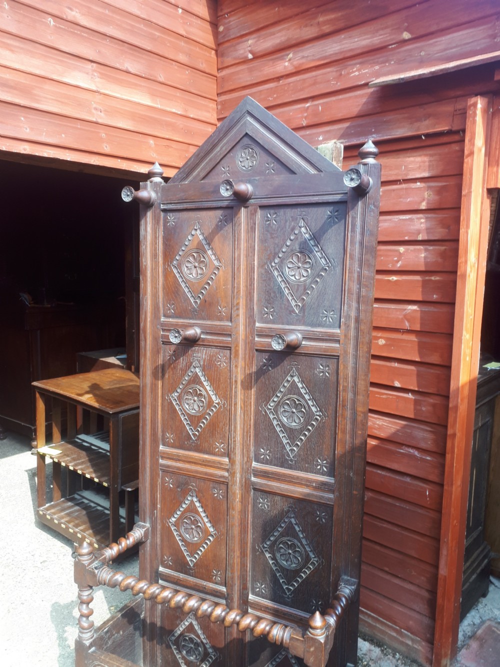 Neat Country house panelled oak hall stand View V