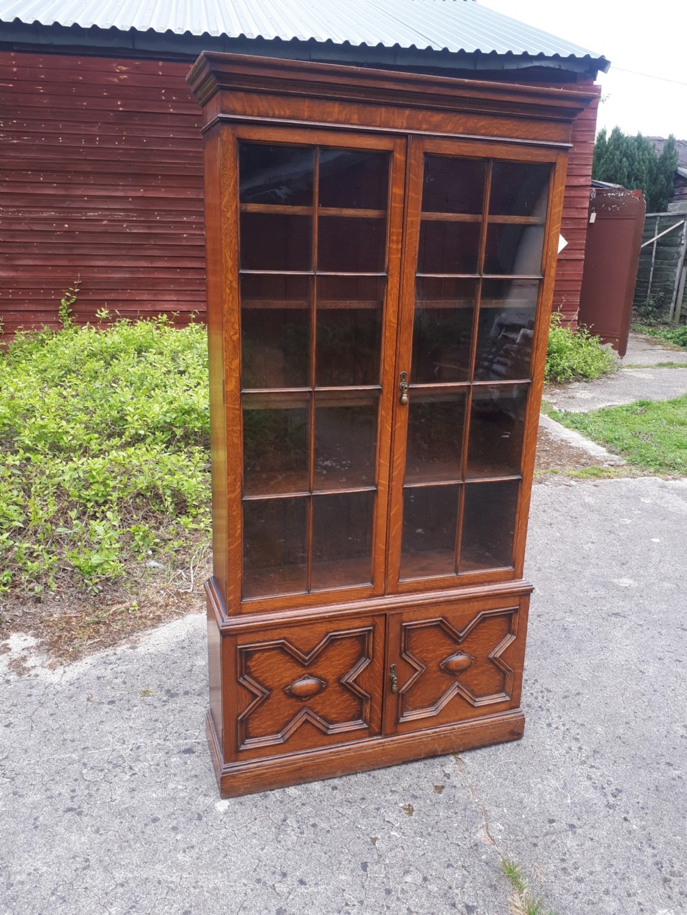 Waring & Gillow oak bookcase cabinet. View III