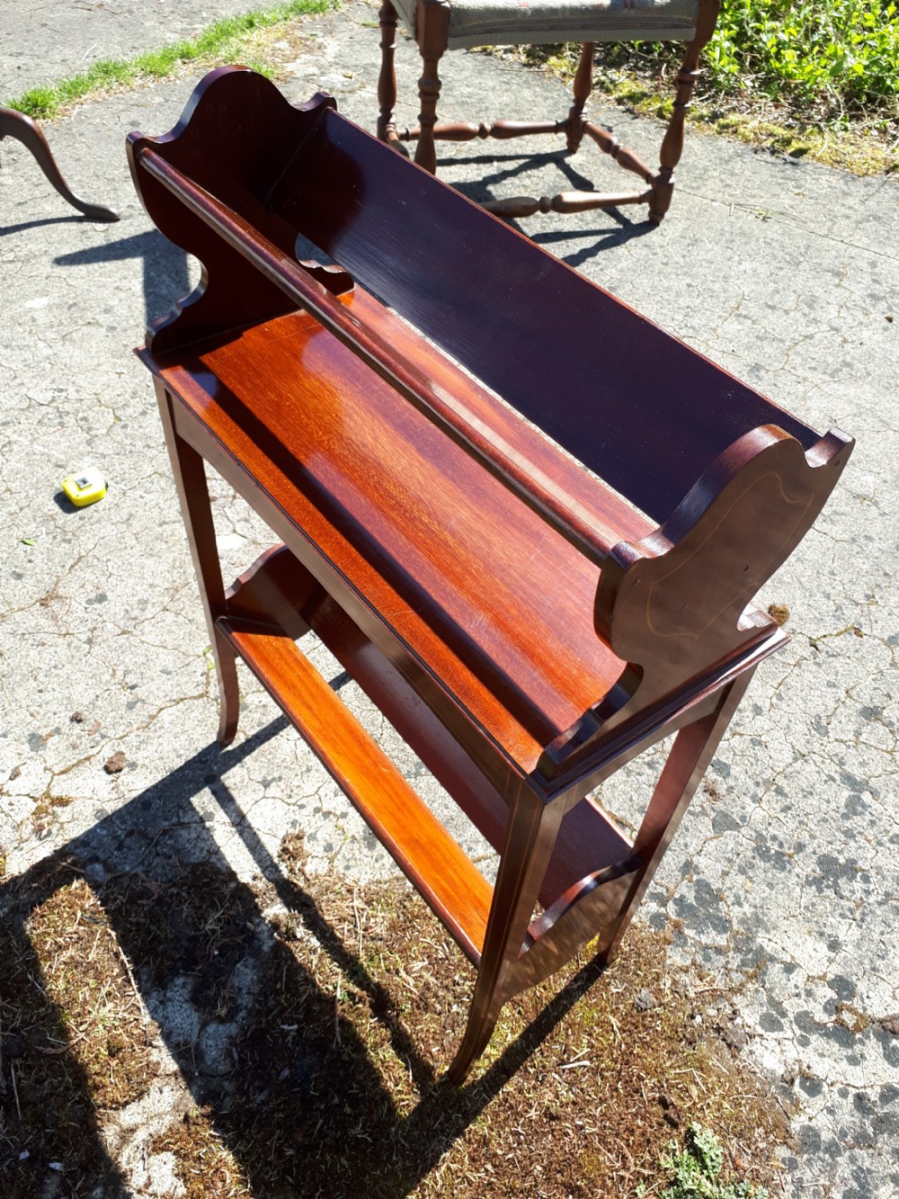 Good quality Edwardian inlaid mahogany book trough View IV
