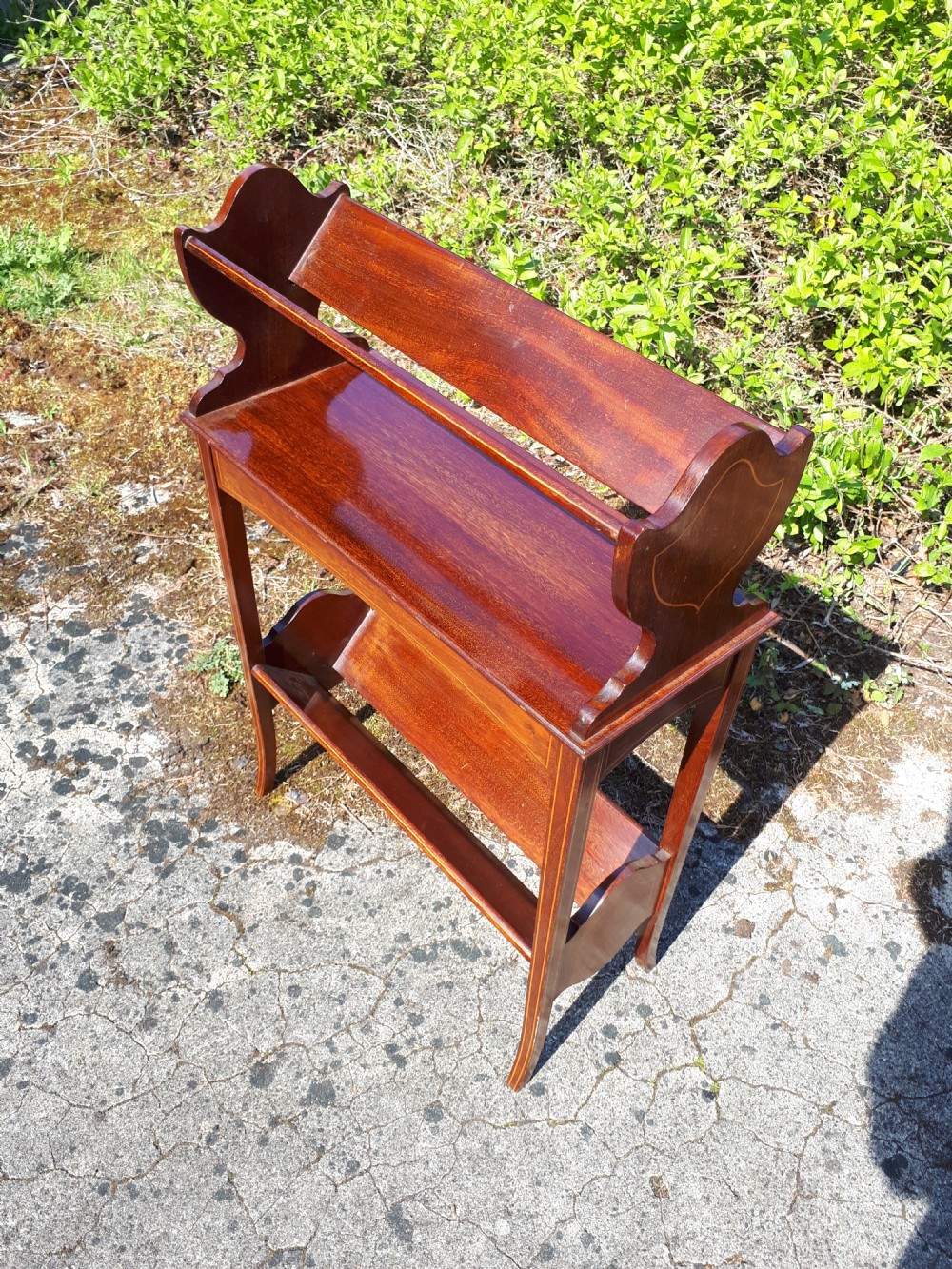 Good quality Edwardian inlaid mahogany book trough View VI