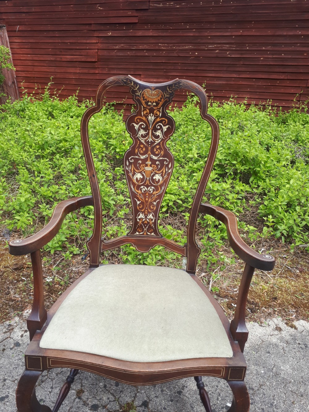 Edwardian inlaid mahogany armchair View II