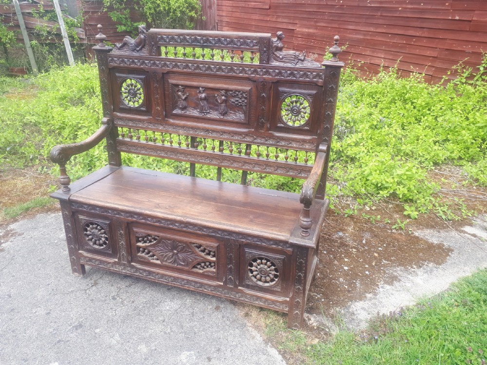 Late 19th century carved hall seat View II