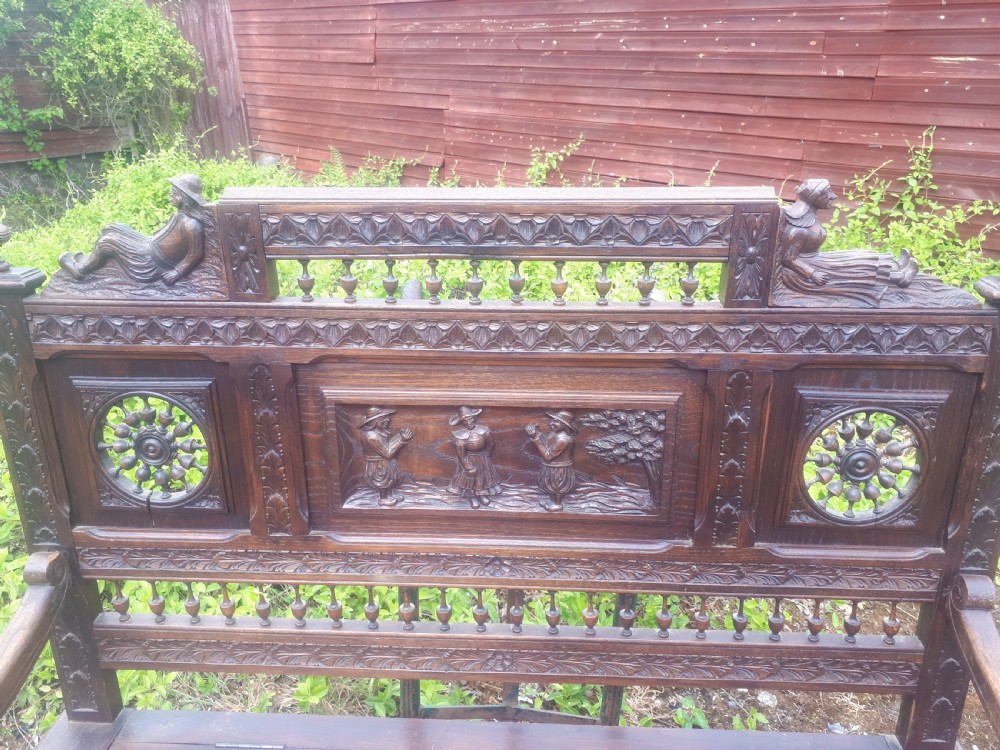 Late 19th century carved hall seat View III