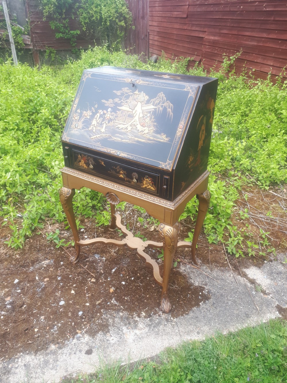 Early 20th century lacquered bureau on gilt stand View II