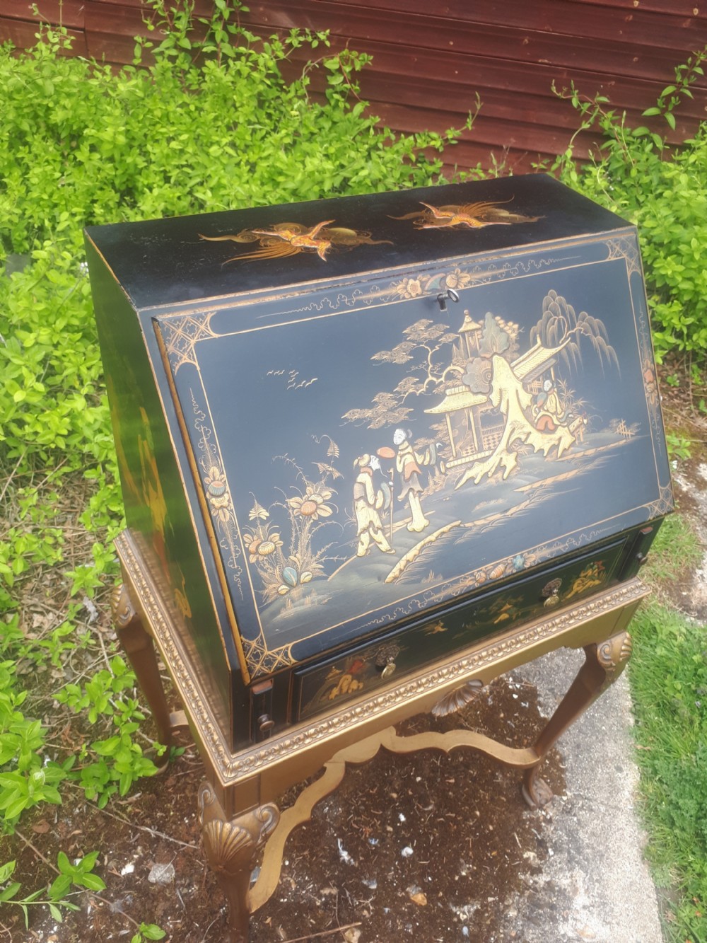 Early 20th century lacquered bureau on gilt stand View VII