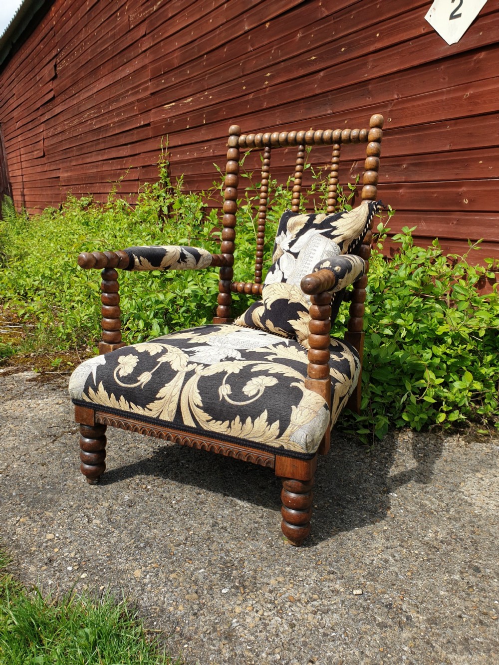 19th century bobbin back frame armchair