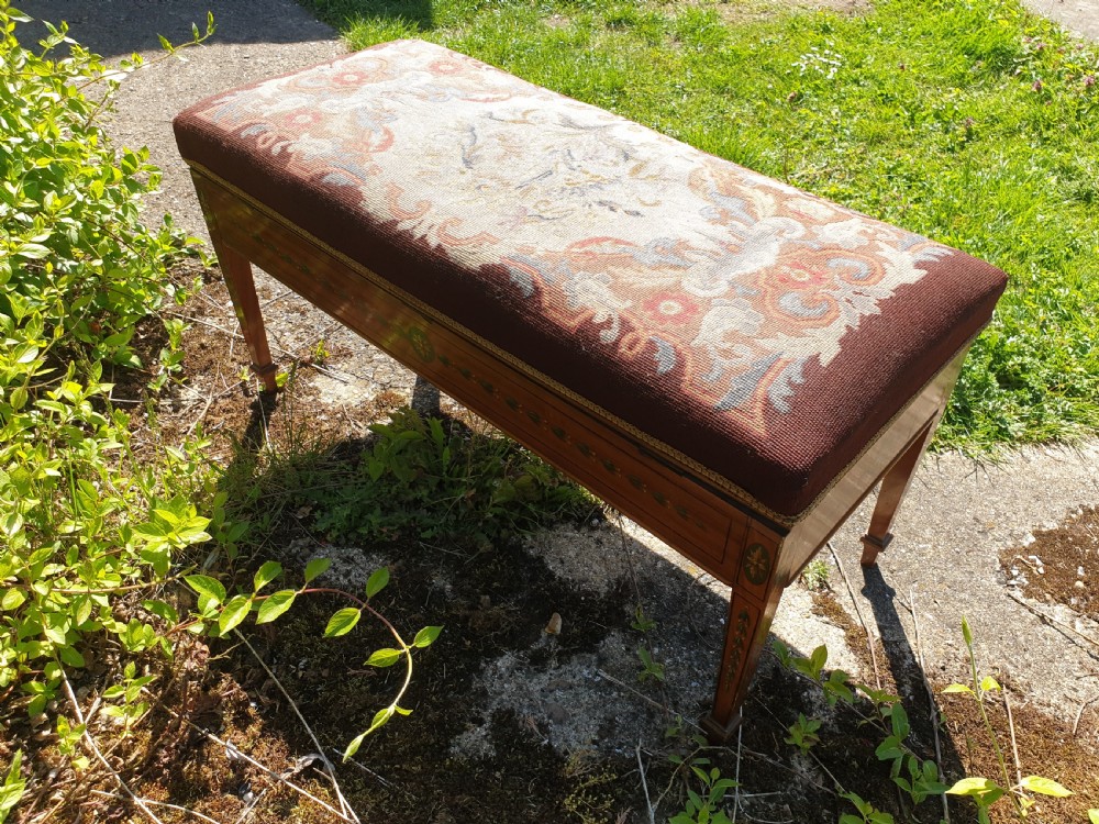 Pretty Edwardian painted satinwood duet stool View III