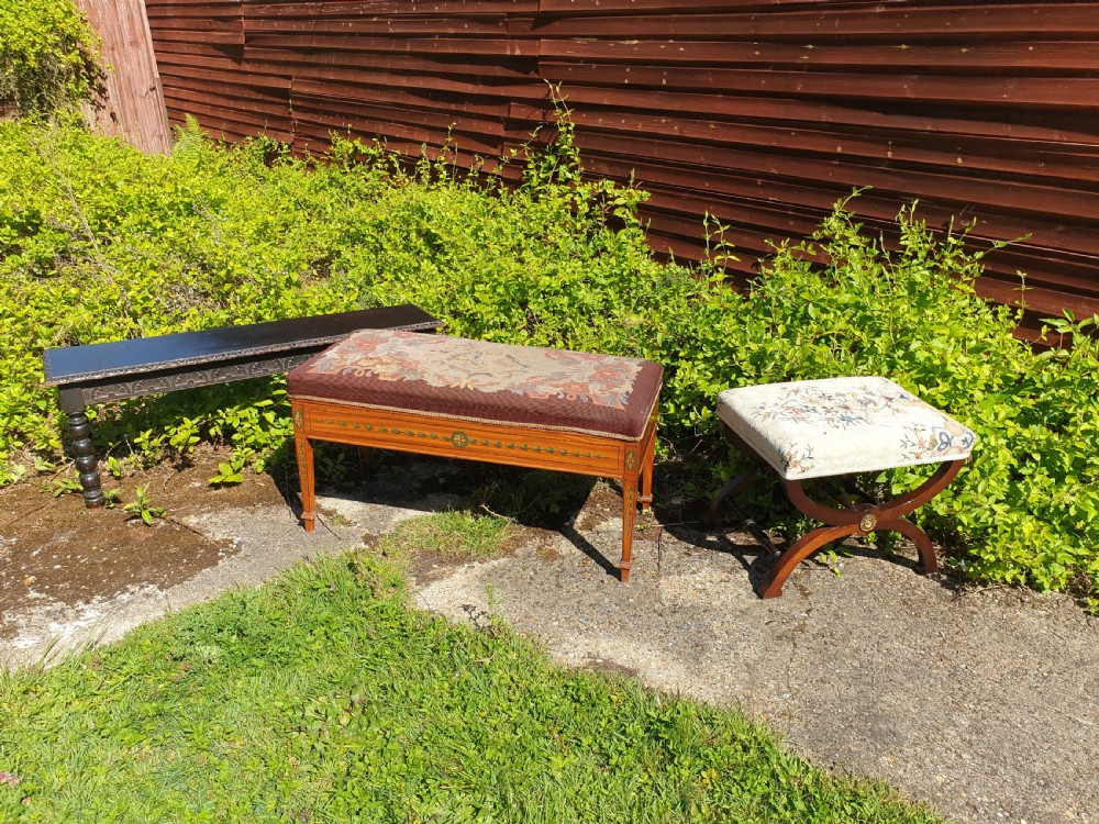Pretty Edwardian painted satinwood duet stool View V